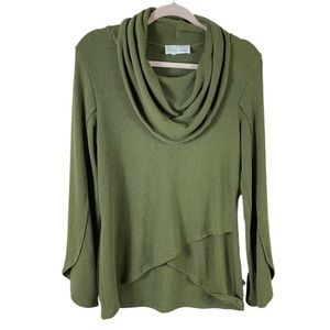SOFT SURROUNDINGS womens green cowl neck surplice thin knit sweater